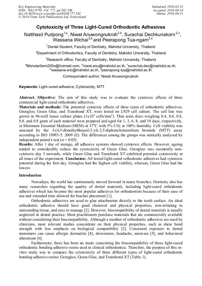 Cytotoxicity of Three LightCured Orthodontic Adhesives