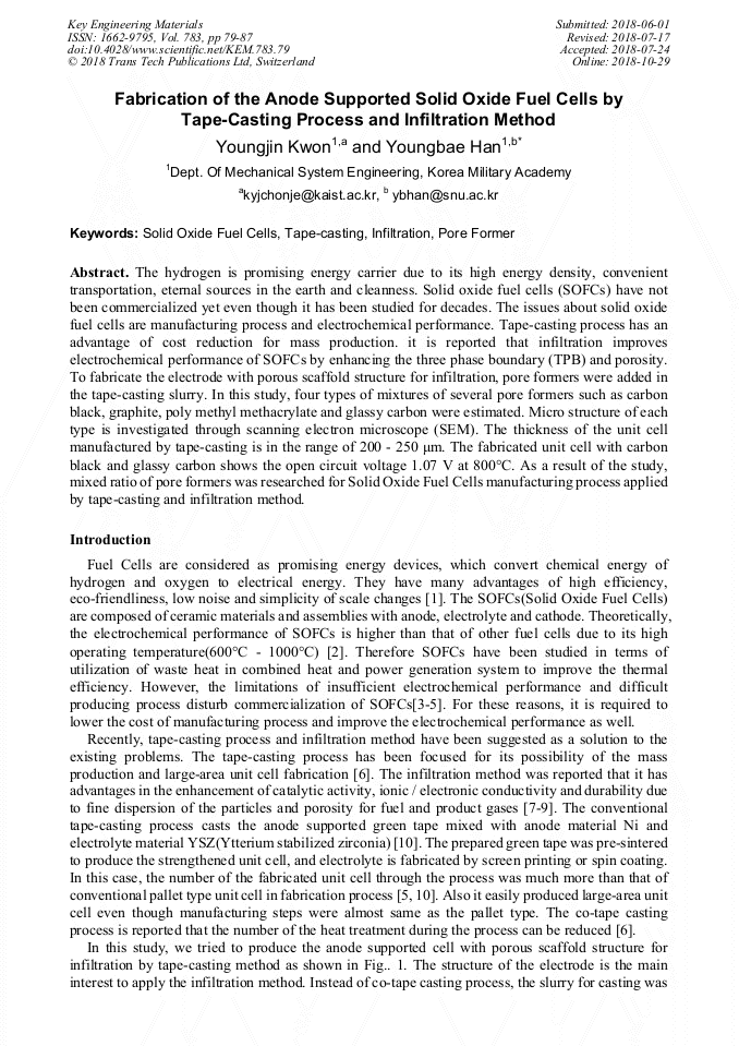 Fabrication of the Anode Supported Solid Oxide Fuel Cells by Tape