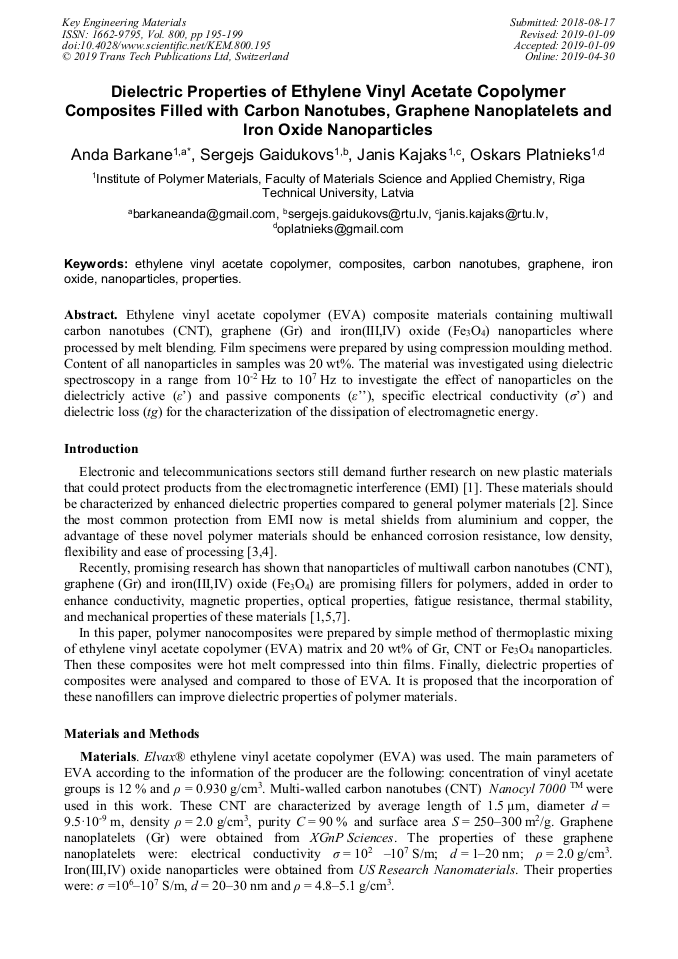 Dielectric Properties of Ethylene Vinyl Acetate Copolymer Composites