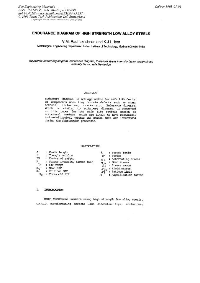Endurance Diagram of High Strength Low Alloy Steels