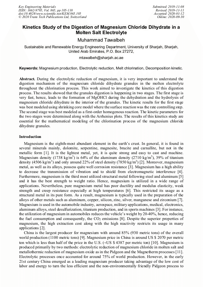 Study of the Digestion of Magnesium Chloride Dihydrate in a