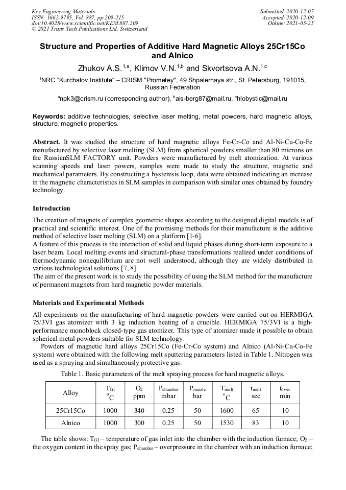 Structure and Properties of Additive Hard Alloys 25Cr15Co and
