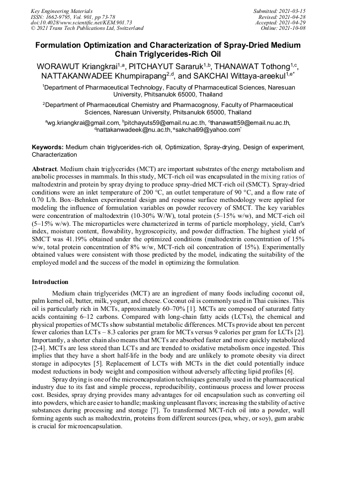 Formulation Optimization And Characterization Of Spray Dried Medium 