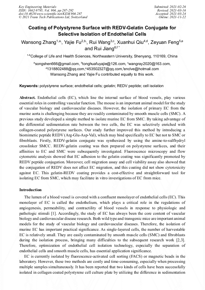 Coating of Polystyrene Surface with REDVGelatin Conjugate for