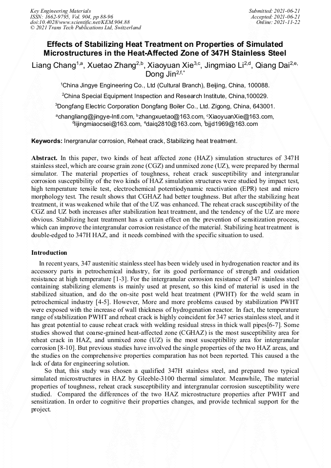 Effects of Stabilizing Heat Treatment on Properties of Simulated