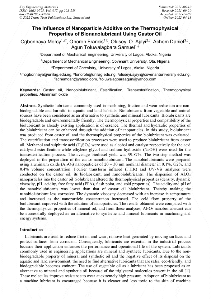 The Influence of Nanoparticle Additive on the Thermophysical Properties