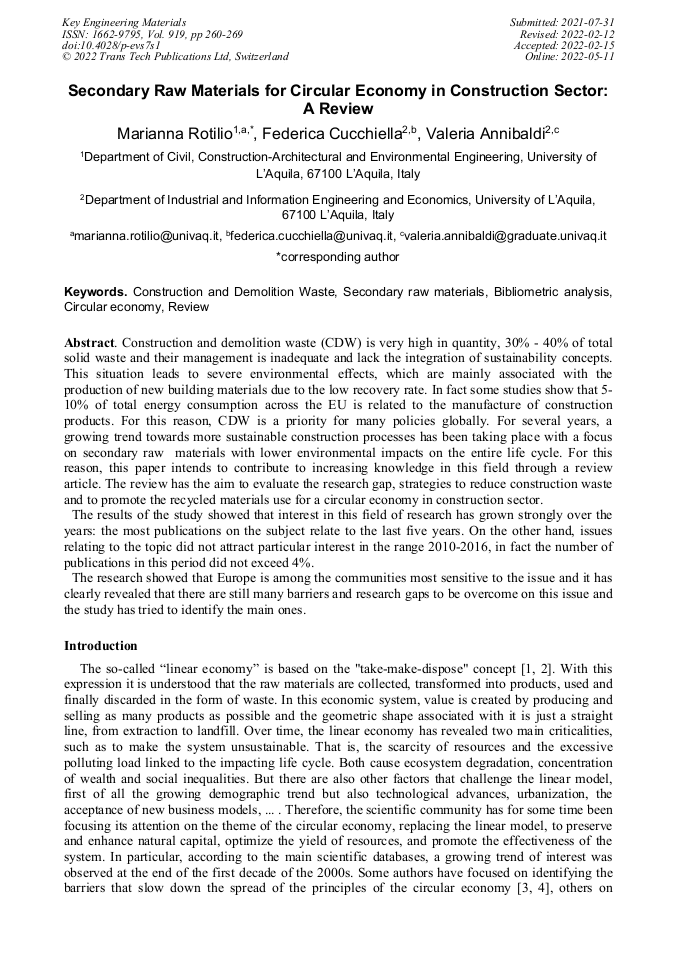 Secondary Raw Materials for Circular Economy in Construction Sector A