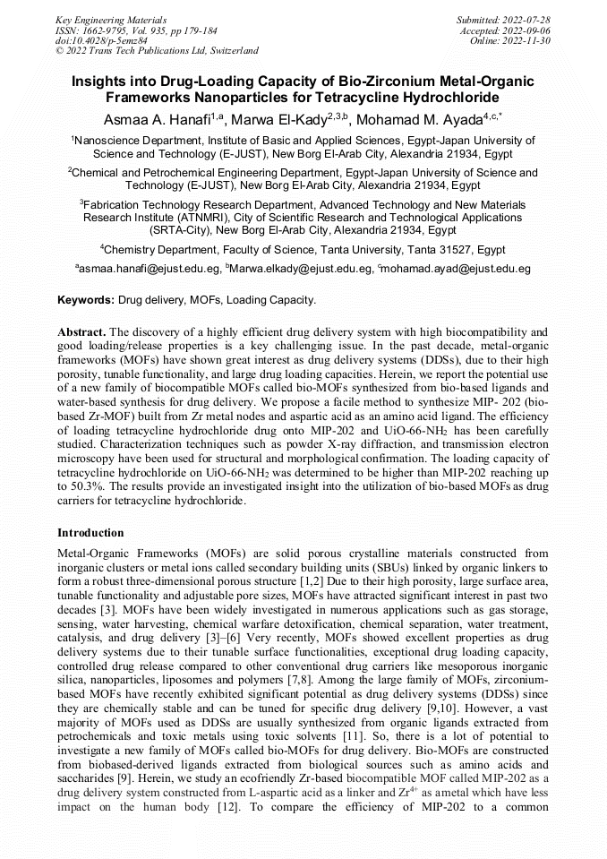 Insights into DrugLoading Capacity of BioZirconium Frameworks Nanoparticles for