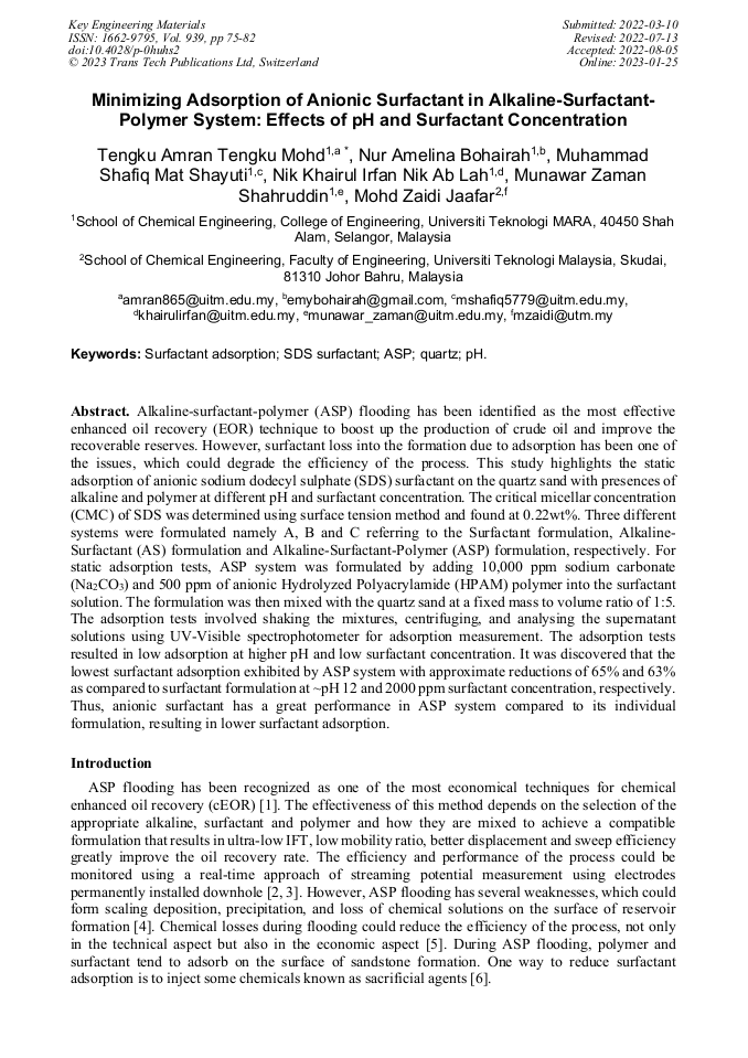 Minimizing Adsorption of Anionic Surfactant in Alkaline-Surfactant ...