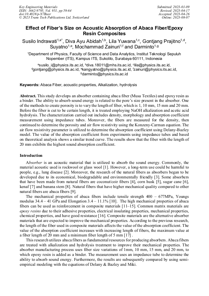 Effect of Fiber’s Size on Acoustic Absorption of Abaca Fiber/Epoxy