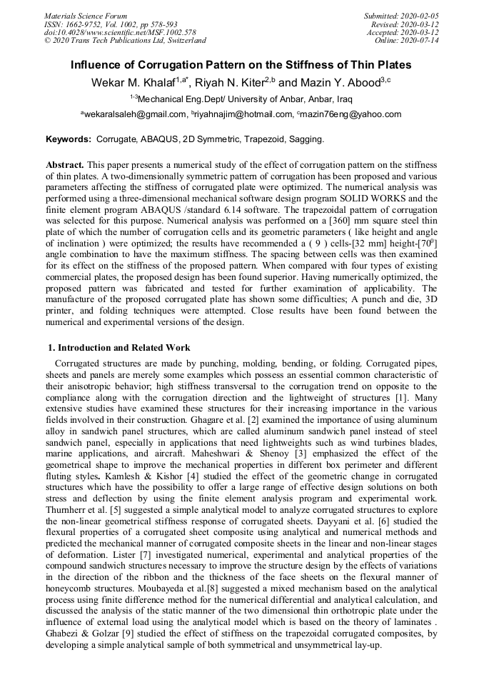 Influence of Corrugation Pattern on the Stiffness of Thin Plates ...