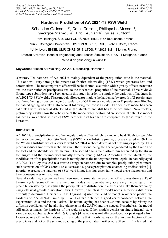 Hardness Prediction Of AA 2024 T3 FSW Weld Scientific Net