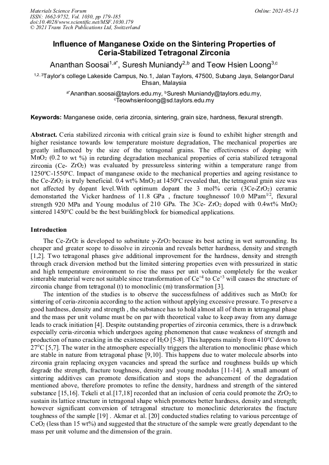 Influence of Manganese Oxide on the Sintering Properties of Ceria
