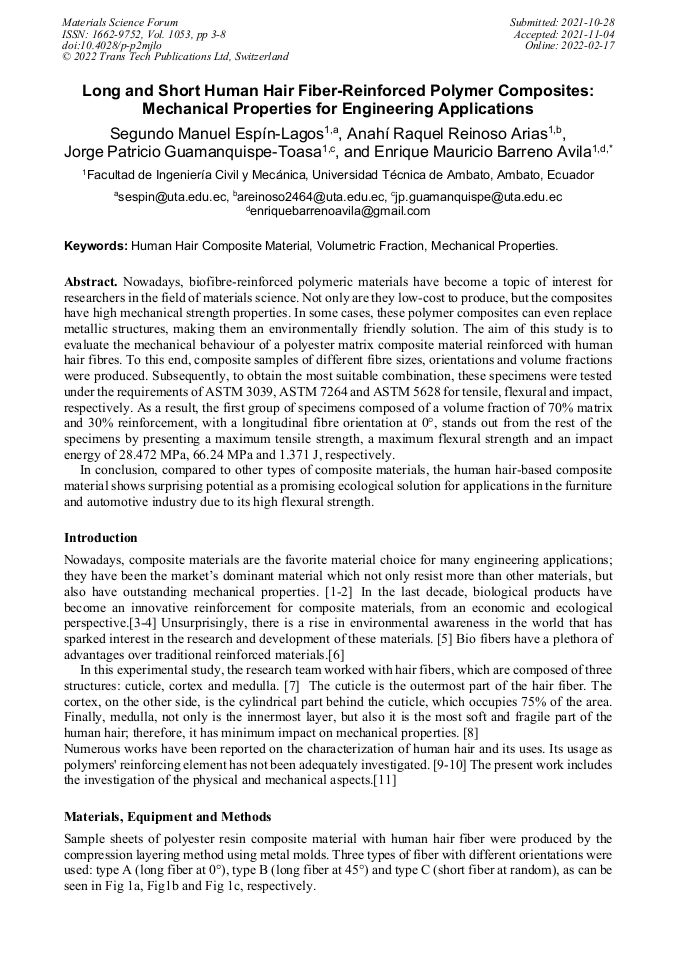 Long and Short Human Hair FiberReinforced Polymer Composites