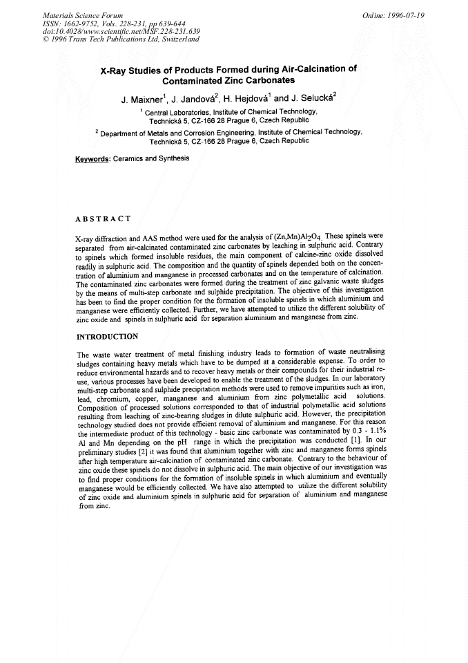 XRay Studies of Products Formed during AirCalcination of Contaminated