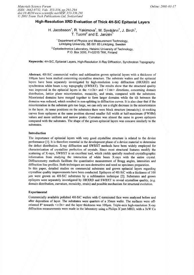 High Resolution Xrd Evaluation Of Thick 4h Sic Epitaxial Layers - 