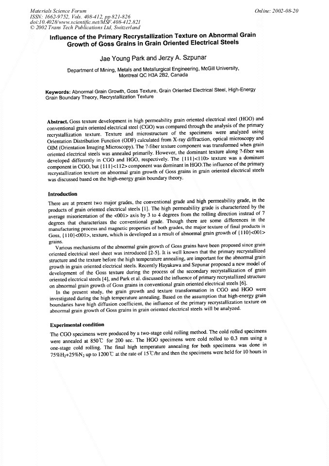 Influence of the Primary Recrystallization Texture on Abnormal