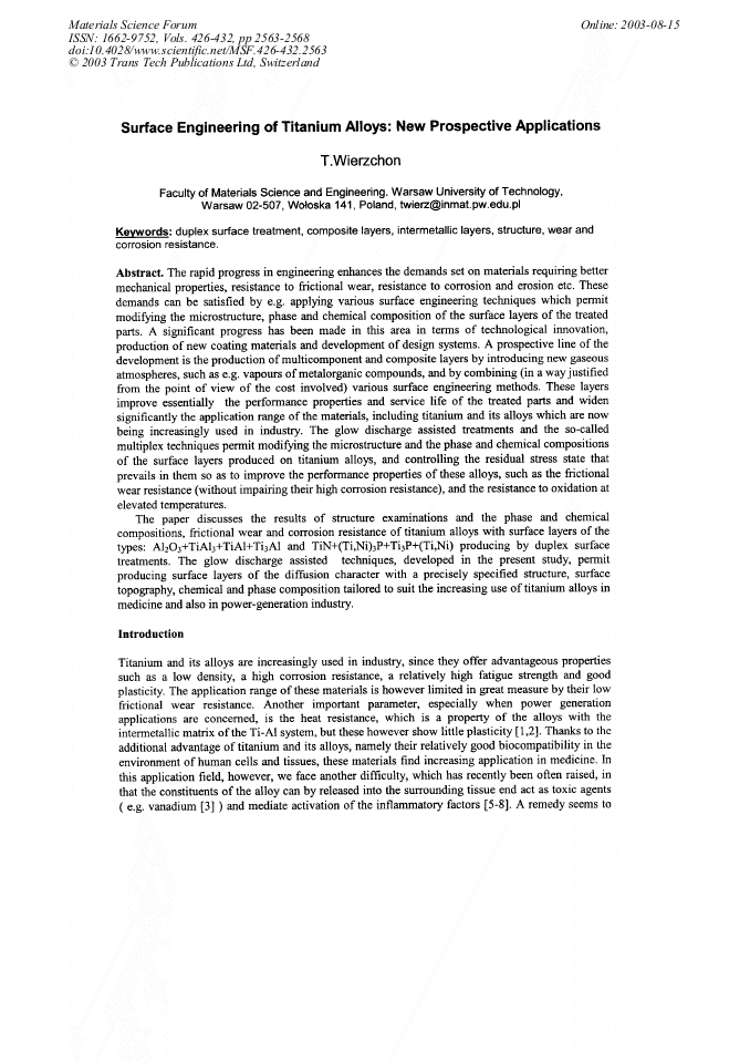 Surface Engineering of Titanium Alloys New Prospective Applications