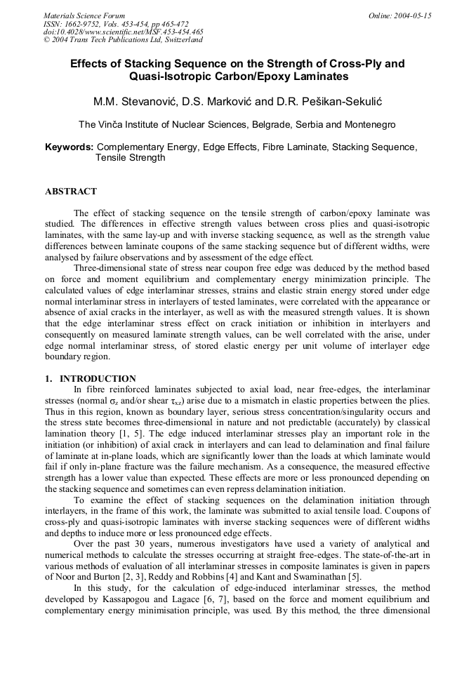 Effects of Stacking Sequence on the Strength of CrossPly and Quasi