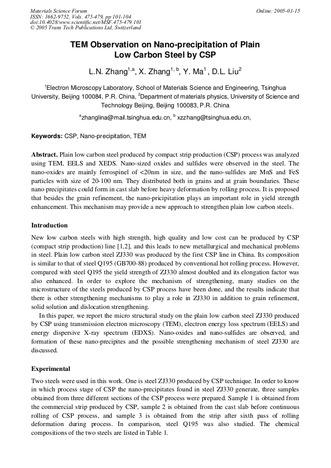 Tem Observation On Nano Precipitation Of Plain Low Carbon Steel By Csp Scientific Net