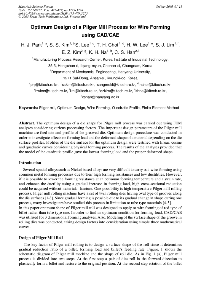 Optimum Design of a Pilger Mill Process for Wire Forming Using CAD/CAE