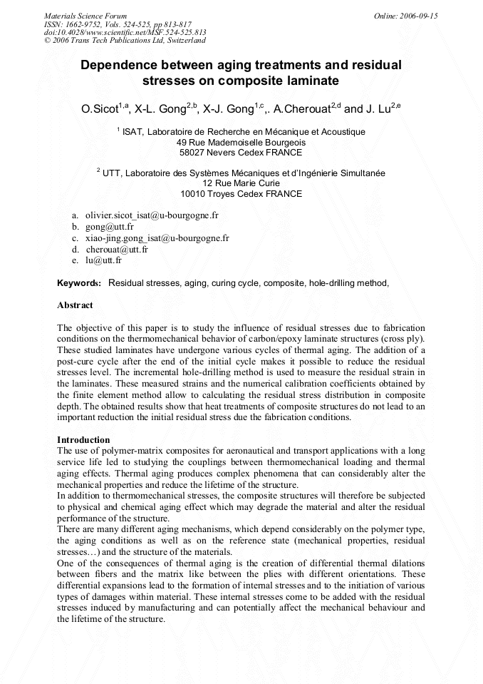 Dependence Between Aging Treatments and Residual Stresses on Composite