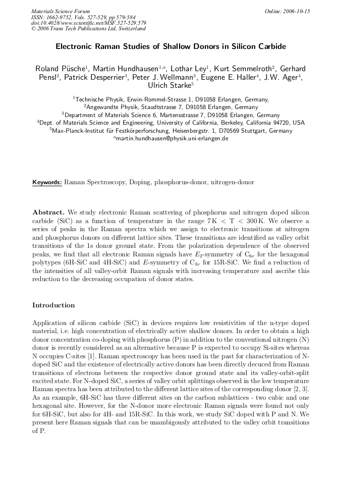Electronic Raman Studies of Shallow Donors in Silicon Carbide ...