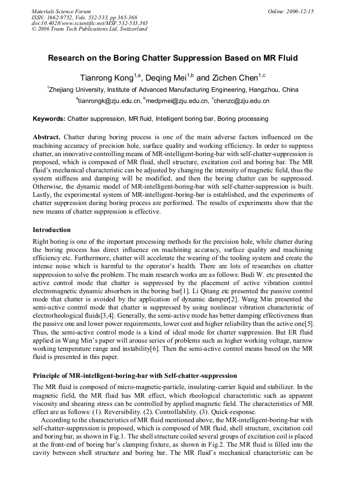 Research on the Boring Chatter Suppression Based on MR Fluid