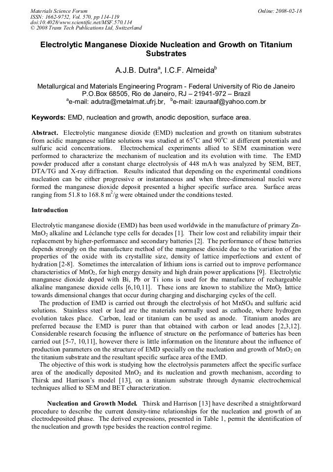 Electrolytic Manganese Dioxide Nucleation and Growth on Titanium ...