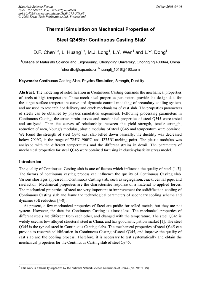 Thermal Simulation on Mechanical Properties of Steel Q345 for