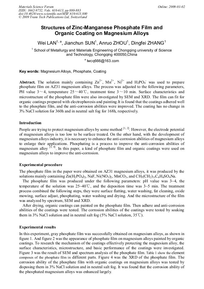 Structures of ZincManganese Phosphate Film and Organic Coating on