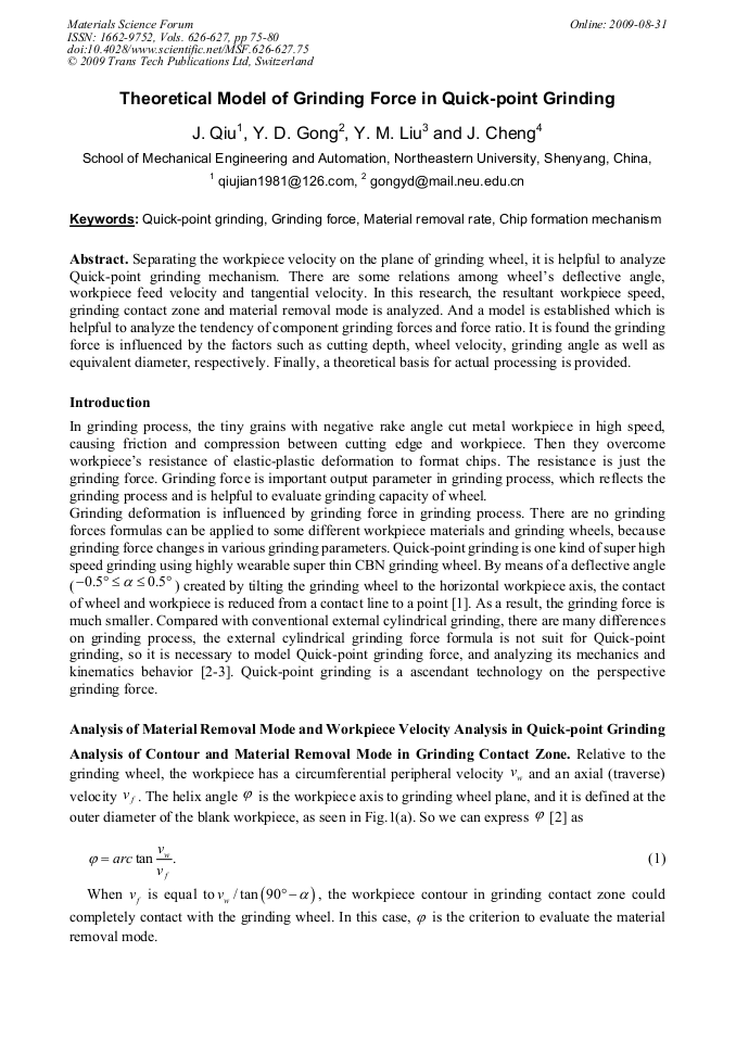 Theoretical Model of Grinding Force in QuickPoint Grinding