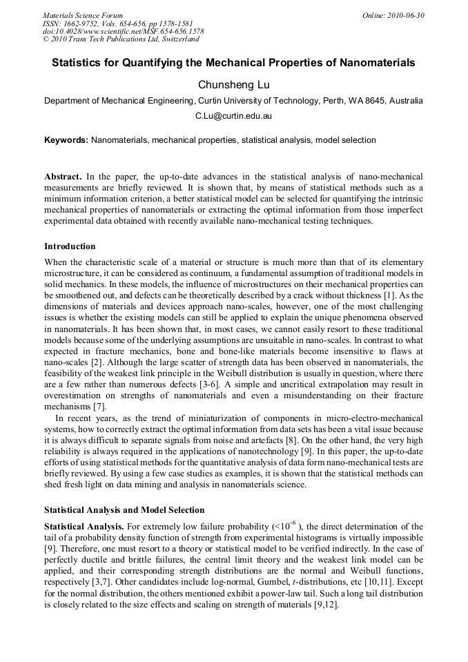Statistics for Quantifying the Mechanical Properties of Nanomaterials