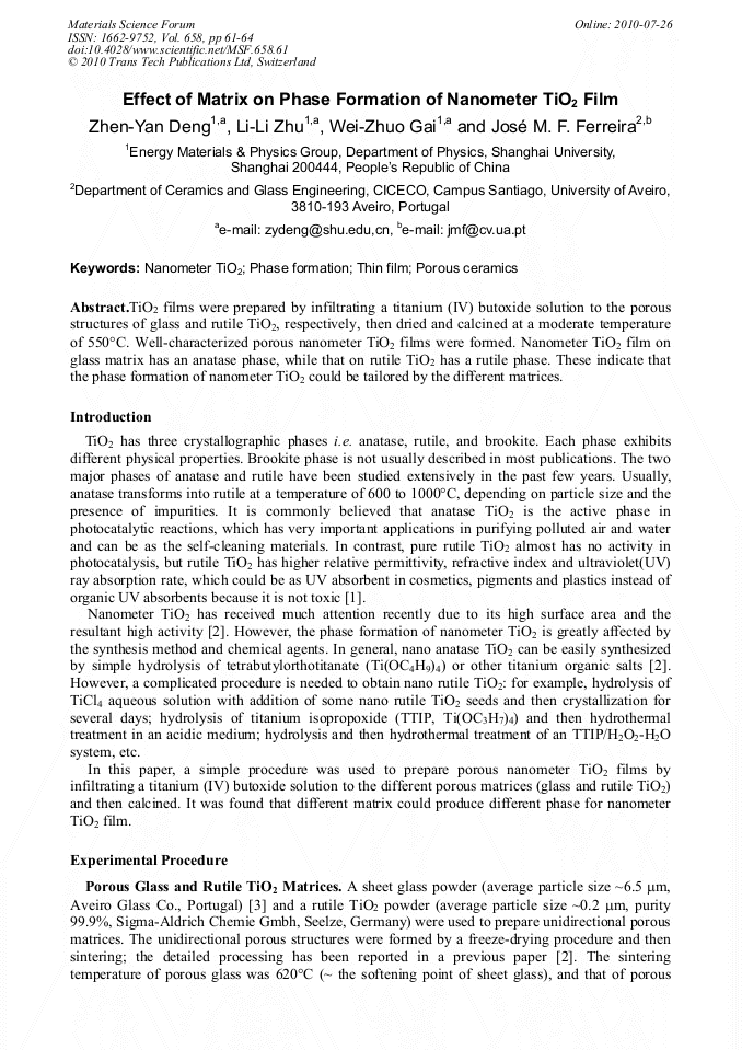 Effect of Matrix on Phase Formation of Nanometer TiO2 Film | Scientific.Net