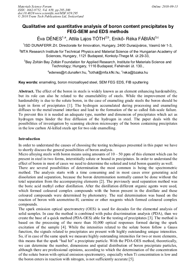 Qualitative and Quantitative Analysis of Boron Content Precipitates by ...
