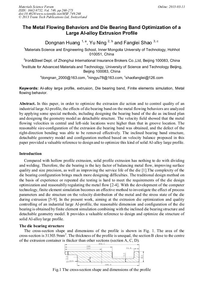 The Metal Flowing Behaviors and Die Bearing Band Optimization of a