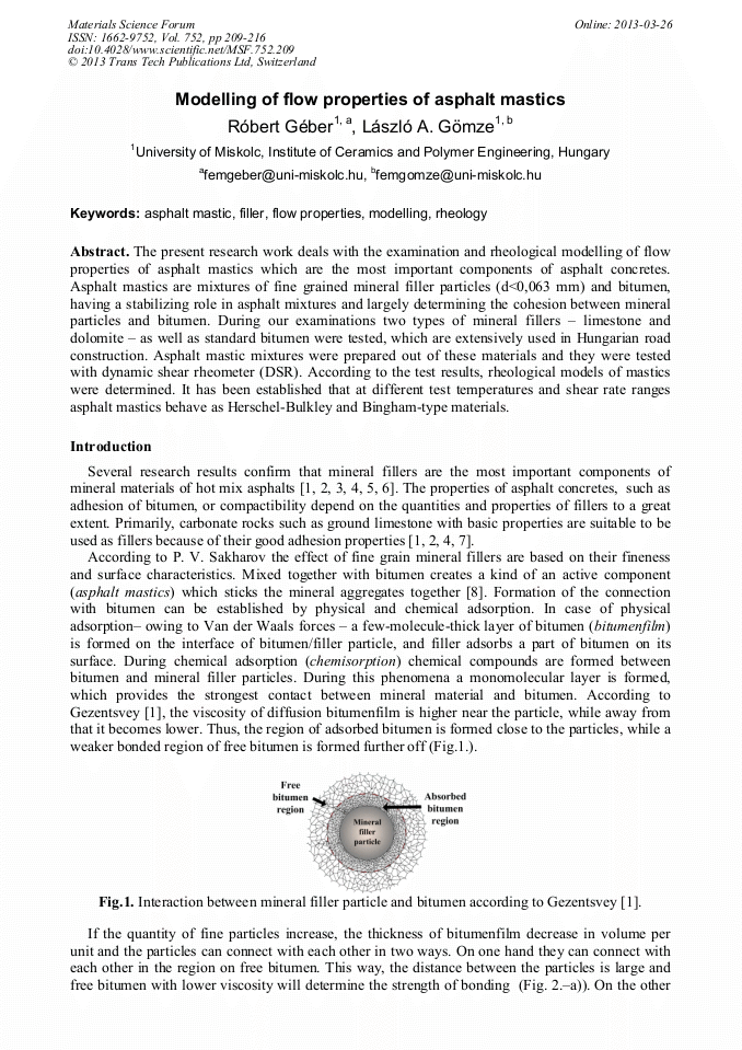 Modelling of Flow Properties of Asphalt Mastics