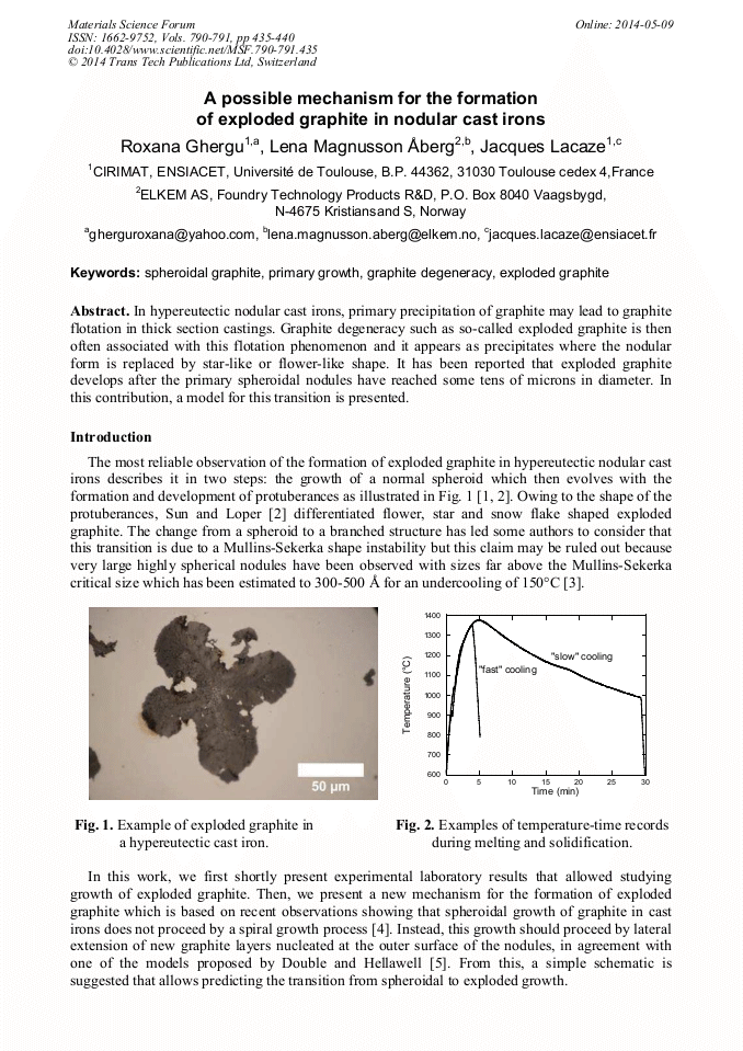 A Possible Mechanism for the Formation of Exploded Graphite in Nodular Cast Irons