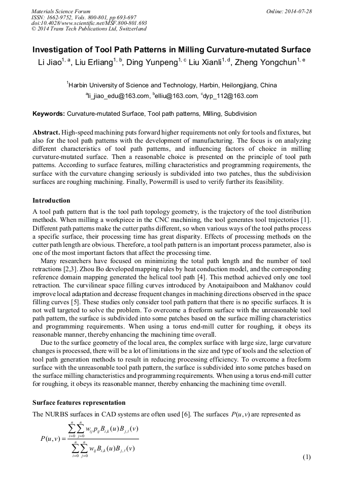 Investigation of Tool Path Patterns in Milling Curvature-Mutated ...