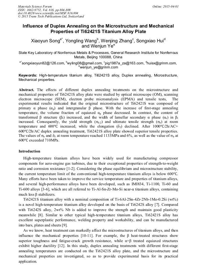 Influence of Duplex Annealing on the Microstructure and Mechanical
