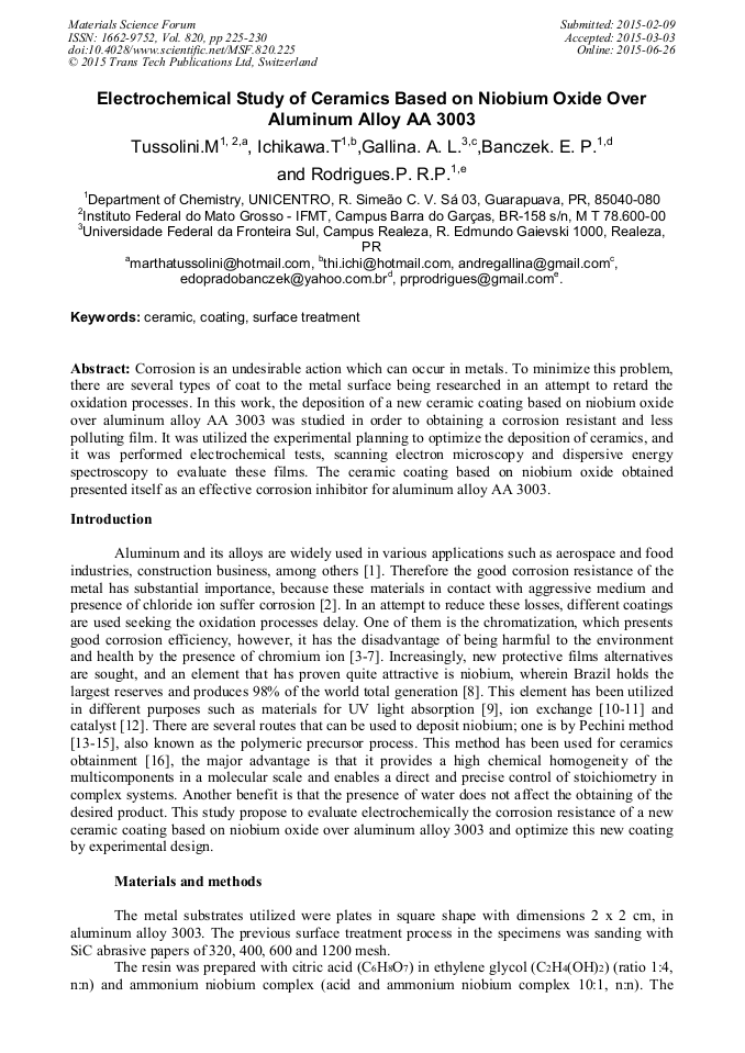 Electrochemical Study of Ceramics Based on Niobium Oxide over Aluminum