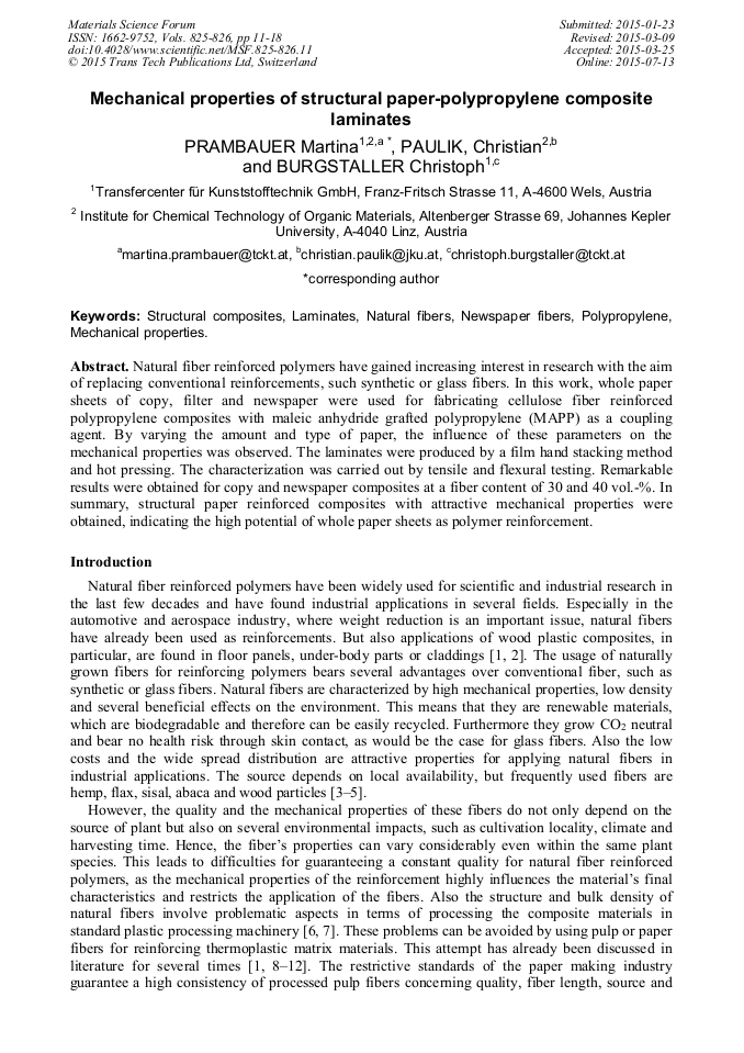 Mechanical Properties of Structural PaperPolypropylene Composite