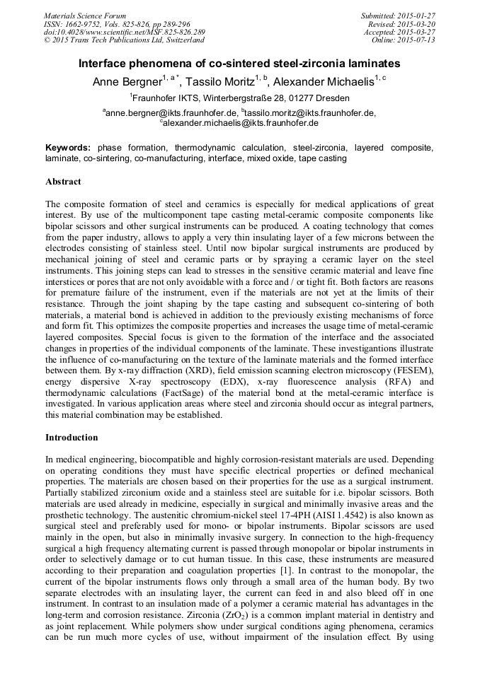 Interface Phenomena of CoSintered SteelZirconia Laminates