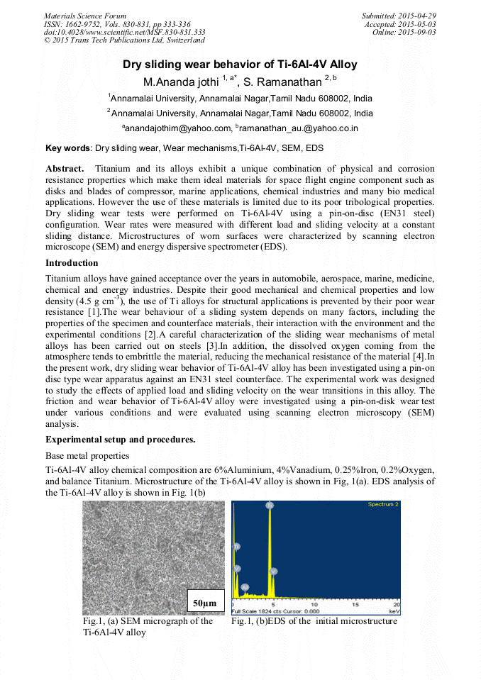 Dry Sliding Wear Behavior of Ti6Al4V Alloy