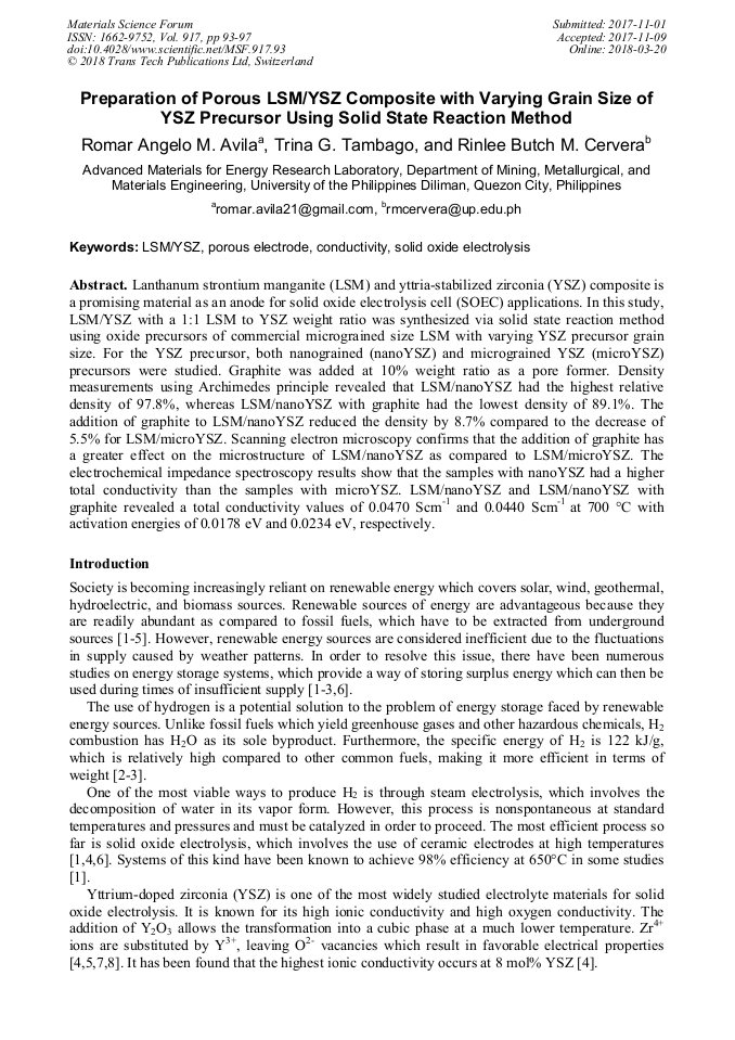 Preparation of Porous LSM/YSZ Composite with Varying Grain Size of YSZ