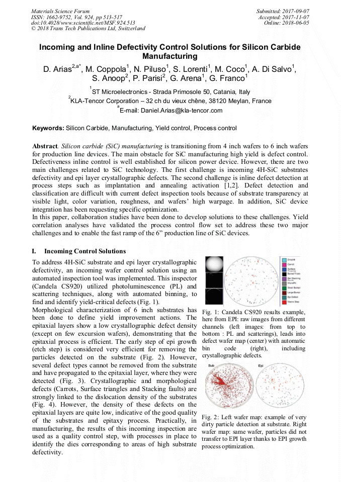 Incoming And Inline Defectivity Control Solutions For Silicon Carbide Manufacturing Scientific Net