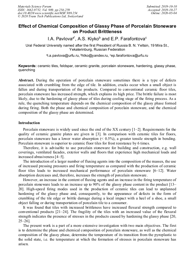 Effect of Chemical Composition of Glassy Phase of Porcelain Stoneware