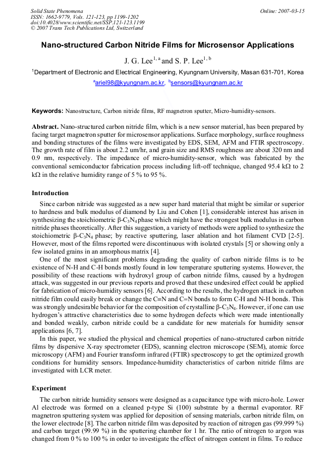 Nano-Structured Carbon Nitride Films for Microsensor Applications ...
