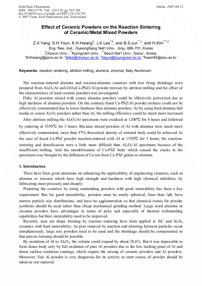 Effect of Ceramic Powders on the Reaction Sintering of Ceramic/Metal