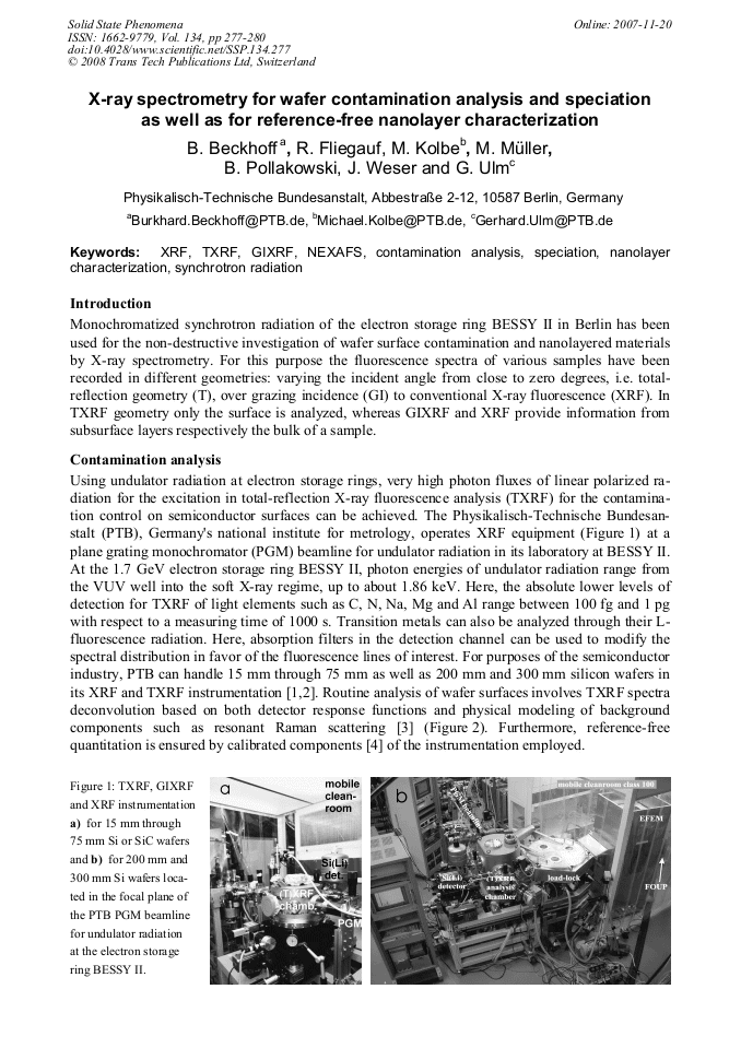 XRay Spectrometry for Wafer Contamination Analysis and Speciation as